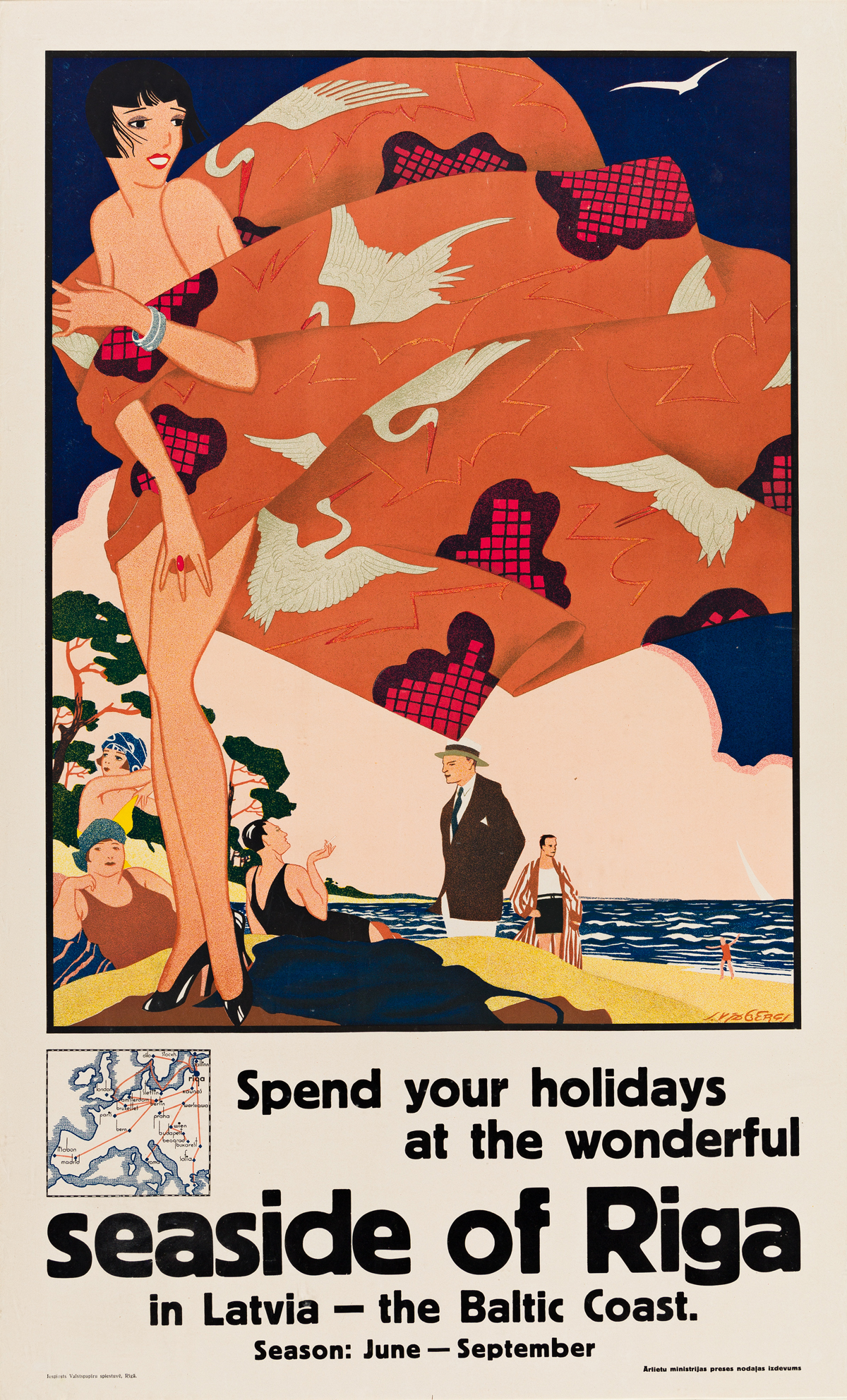 Sigismunds Vidbergs (1890-1970).  SPEND YOUR HOLIDAYS AT THE WONDERFUL SEASIDE OF RIGA. Circa 1925.